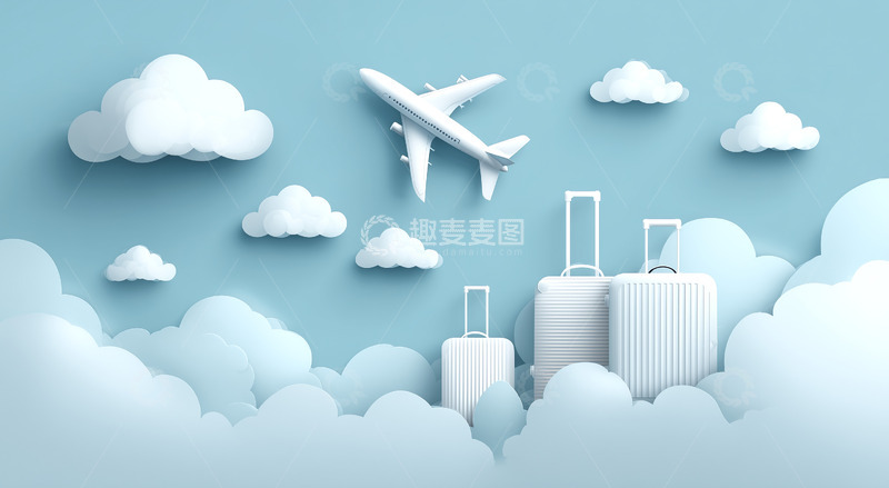 高清大图下载【趣麦麦图】-飞机旅行箱旅游概念图