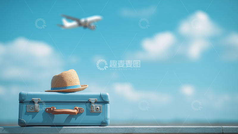 高清大图下载【趣麦麦图】蓝天白云行李箱背景