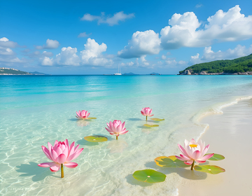 蓝天白云大海莲花