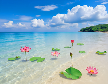 蓝天白云大海莲花