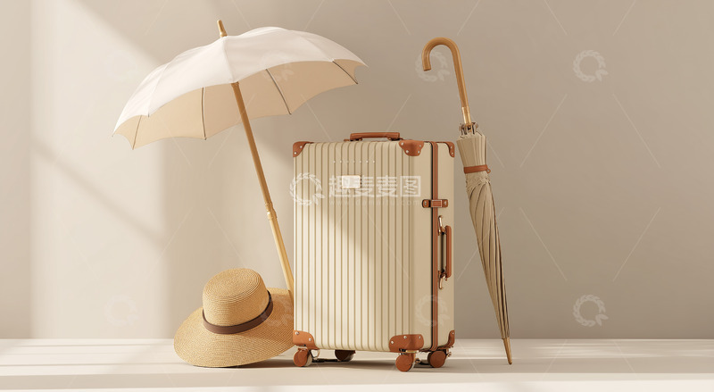 高清大图下载【趣麦麦图】行李箱帽子旅行简约背景