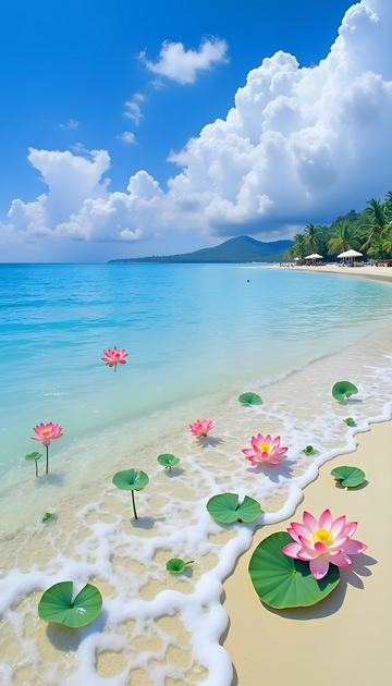 蓝天白云大海莲花