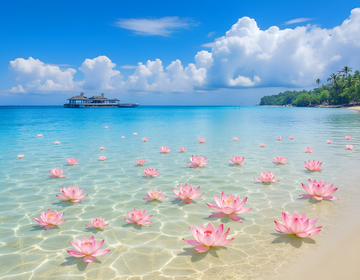 蓝天白云大海莲花