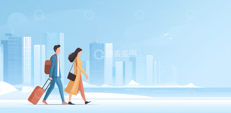 高清大图下载【趣麦麦图】假期情侣旅游插画