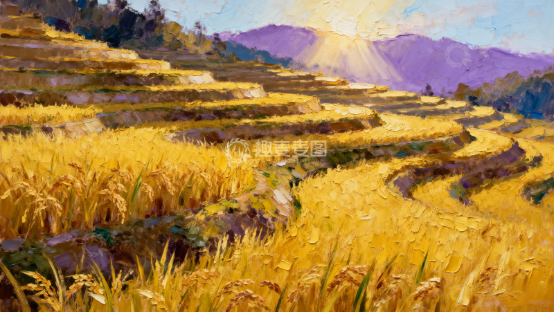 高清大图下载【趣麦麦图】金色梯田的灿烂阳光景致