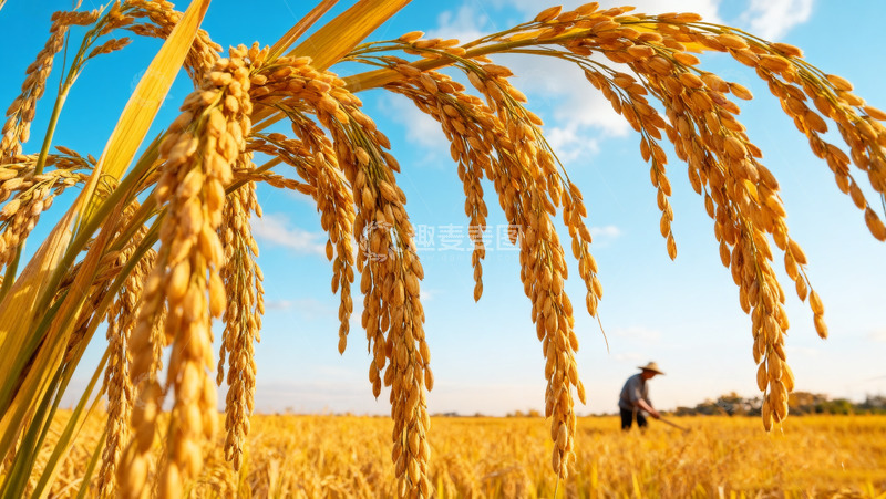高清大图下载【趣麦麦图】金黄稻田与劳作的农人