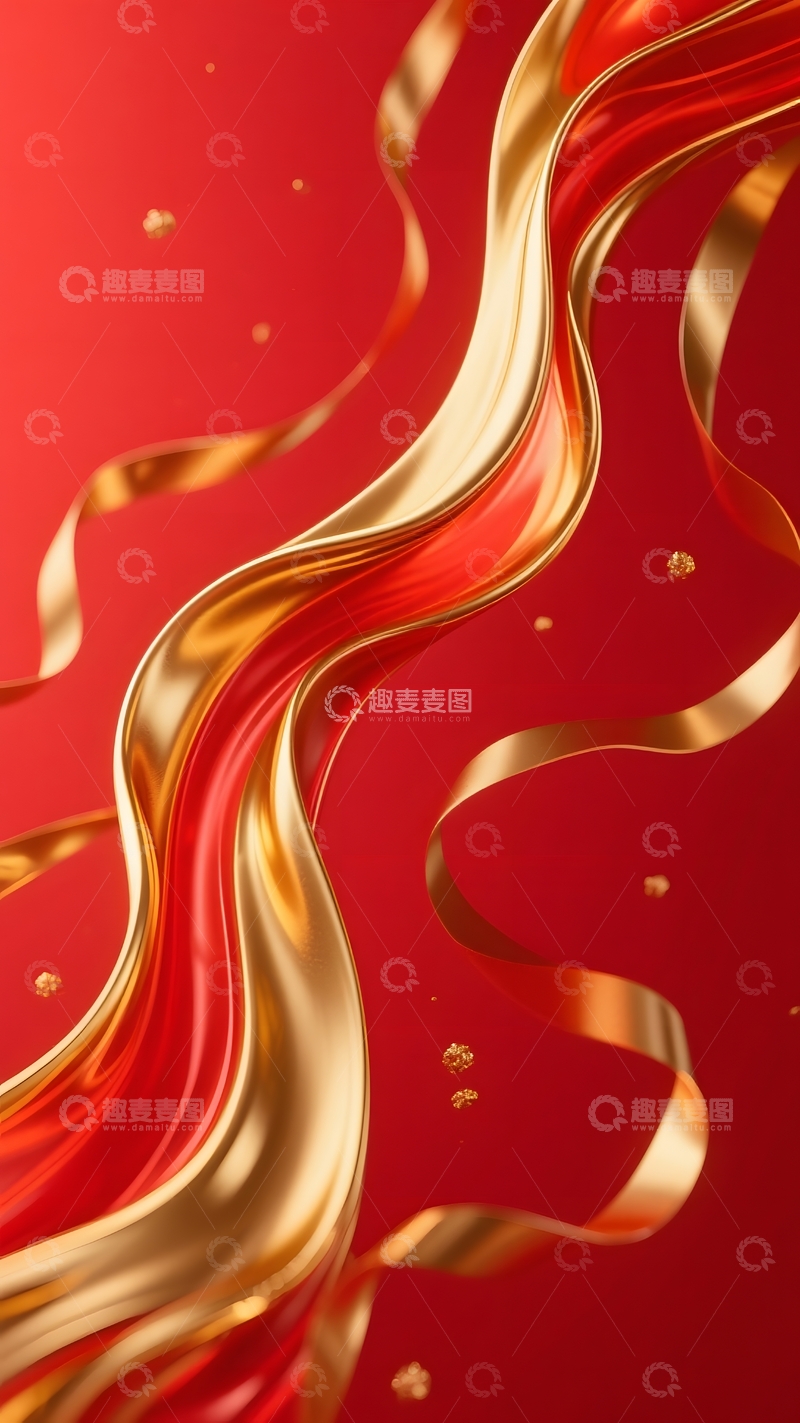 高清大图下载【趣麦麦图】-红金流体背景