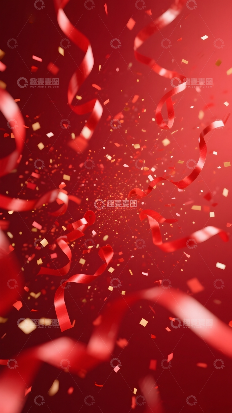 高清大图下载【趣麦麦图】红色彩带电商背景