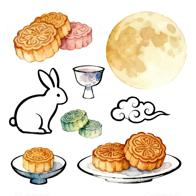 源文件下载【趣麦麦图】中秋节插画元素1