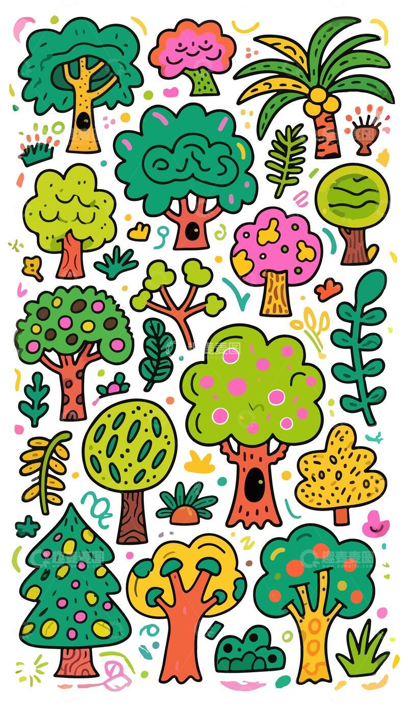 源文件下载【趣麦麦图】-抽象植物树木插画背景