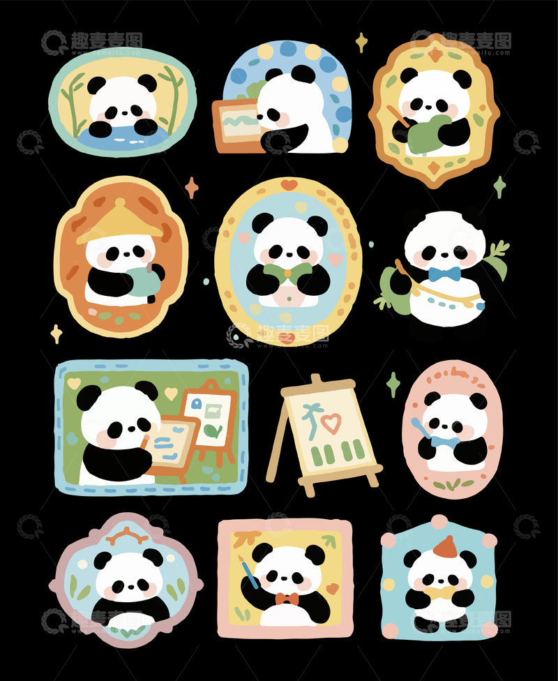 源文件下载【趣麦麦图】熊猫卡通贴纸1