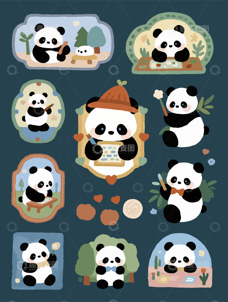 源文件下载【趣麦麦图】熊猫卡通贴纸2