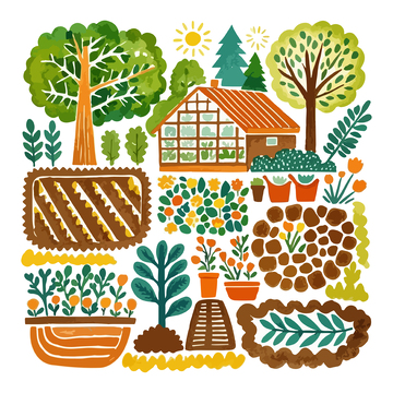 田园生活简笔插画