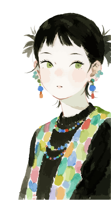 年轻女孩水彩插画