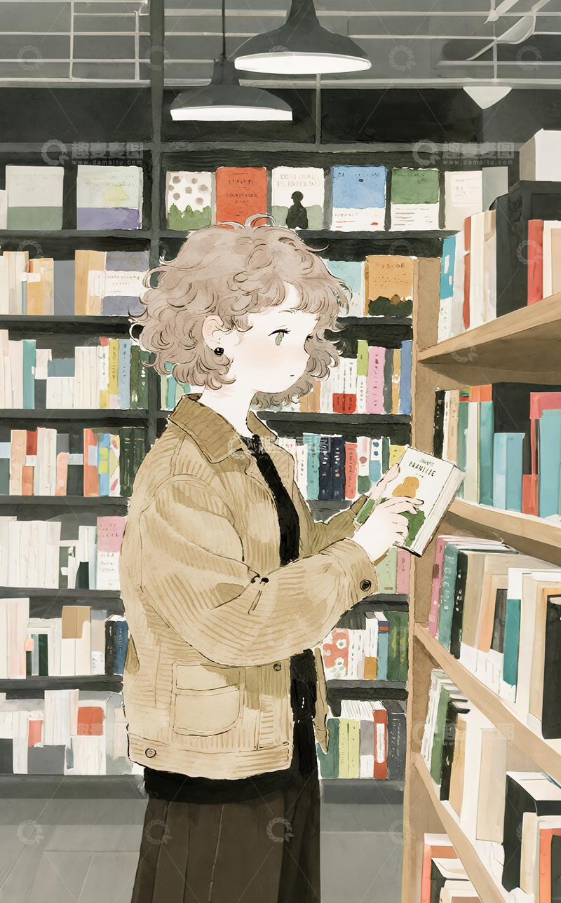高清大图下载【趣麦麦图】在书店看书的女孩