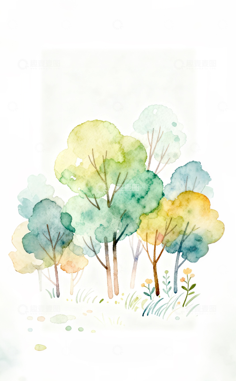 高清大图下载【趣麦麦图】-文艺清新植物水彩插画1