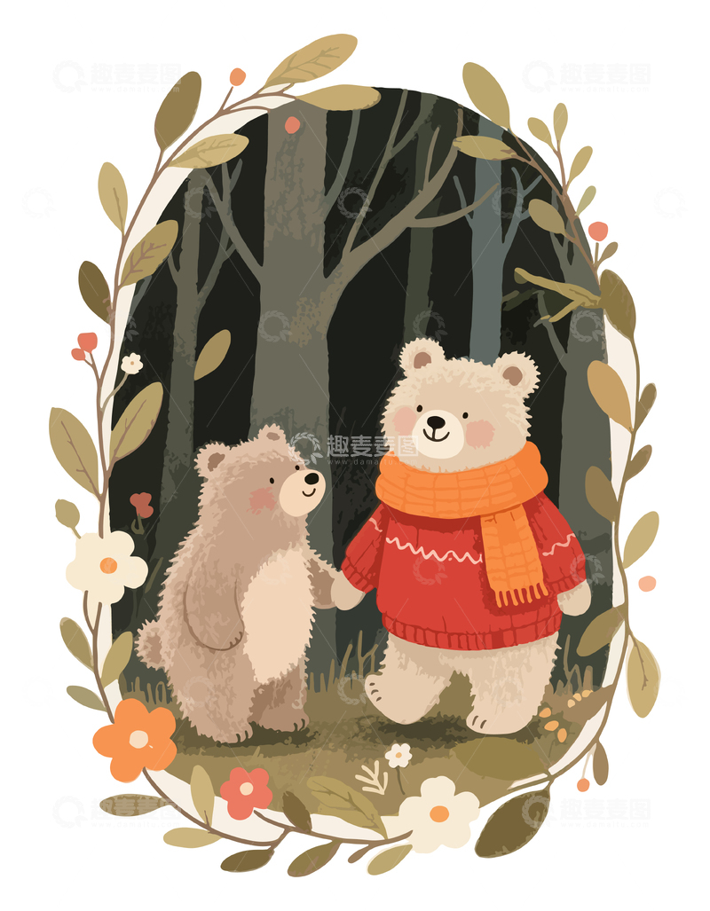 源文件下载【趣麦麦图】可爱的棕熊森林