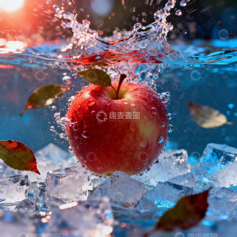 高清大图下载【趣麦麦图】苹果浸泡在水中