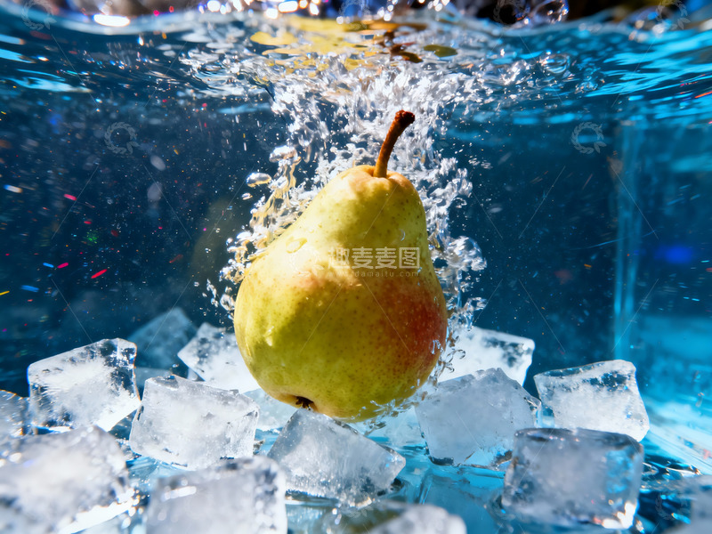 高清大图下载【趣麦麦图】鸭梨掉落到碎冰水里