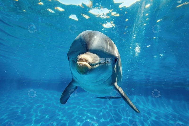 高清大图下载【趣麦麦图】-游泳池里的一只海豚
