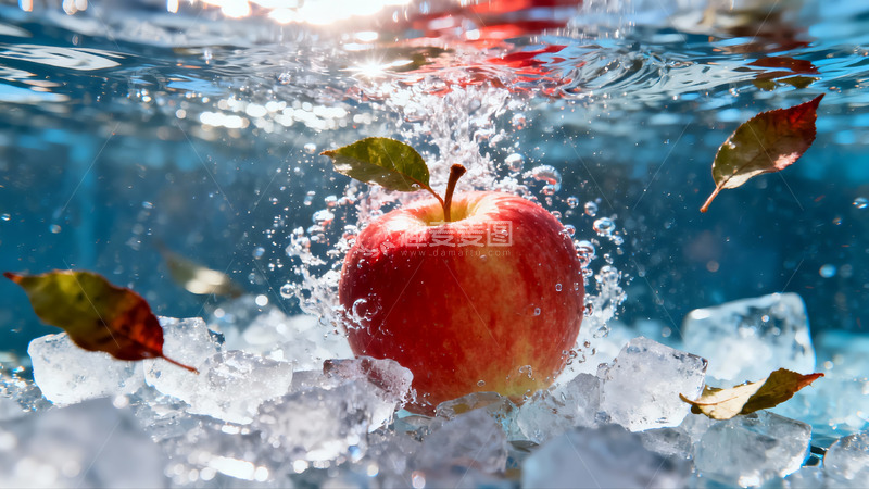 高清大图下载【趣麦麦图】苹果浸泡在水中