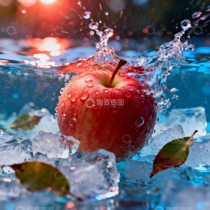 高清大图下载【趣麦麦图】苹果浸泡在水中