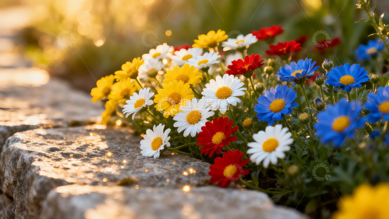 高清大图下载【趣麦麦图】石边雏菊簇簇开
