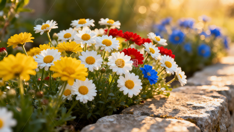 高清大图下载【趣麦麦图】石边雏菊簇簇开