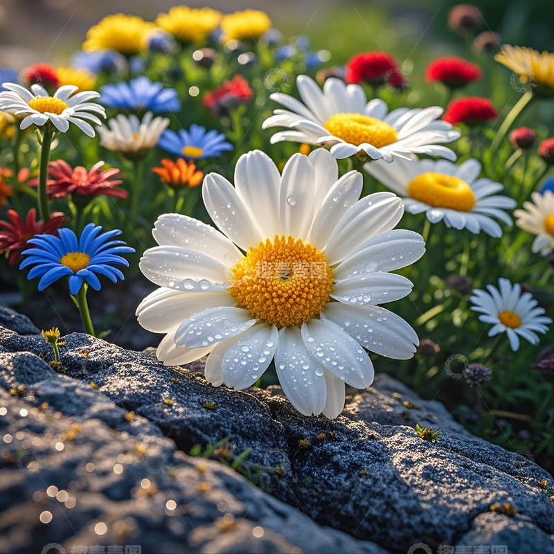 高清大图下载【趣麦麦图】石边雏菊簇簇开
