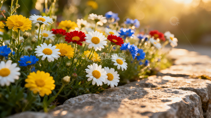高清大图下载【趣麦麦图】石边雏菊簇簇开