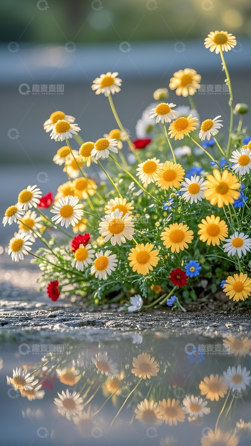高清大图下载【趣麦麦图】石边雏菊簇簇开