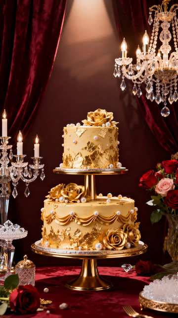 奢华金色双 层蛋糕甜点摄影图