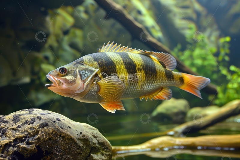 高清大图下载【趣麦麦图】鱼缸里的条纹鱼