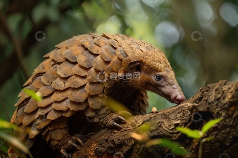 高清大图下载【趣麦麦图】趴在树枝上的一只穿山甲