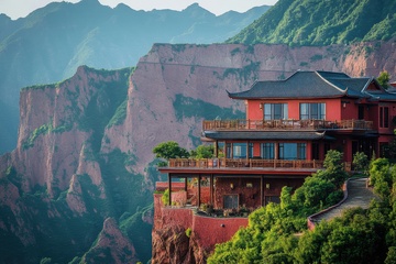悬崖边上的房屋凉亭建筑