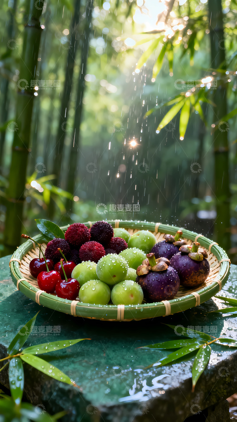 高清大图下载【趣麦麦图】竹林水果组合摄影图