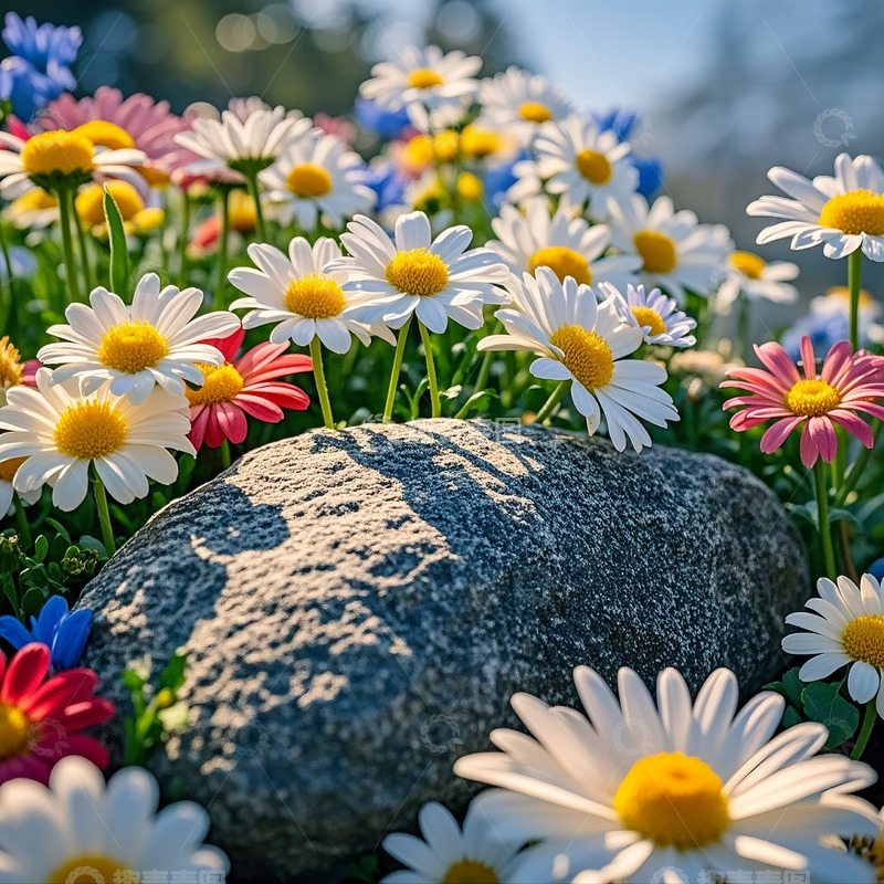 高清大图下载【趣麦麦图】石边雏菊簇簇开