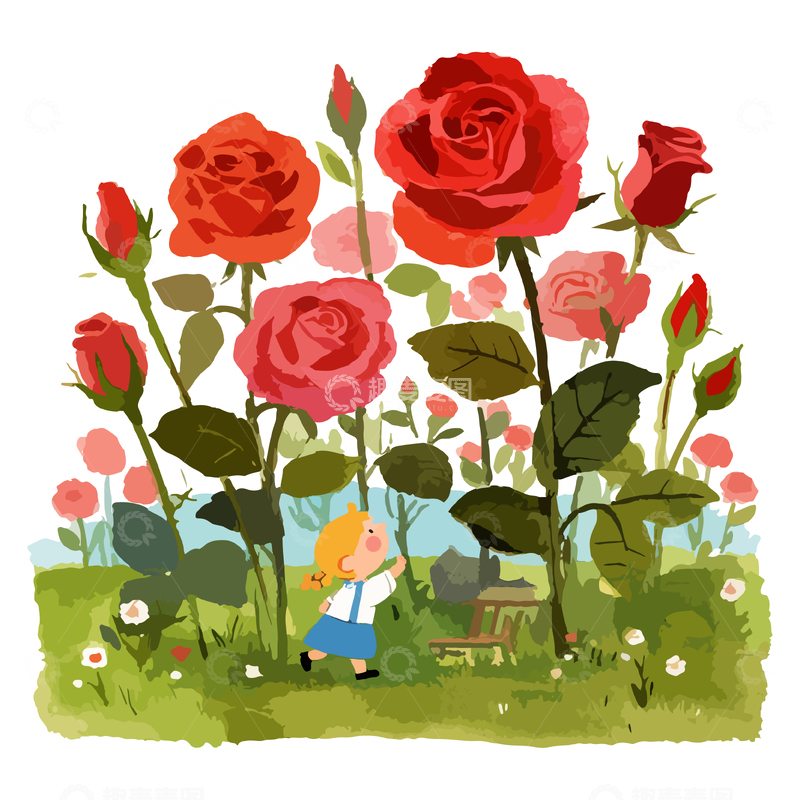源文件下载【趣麦麦图】红色玫瑰花丛