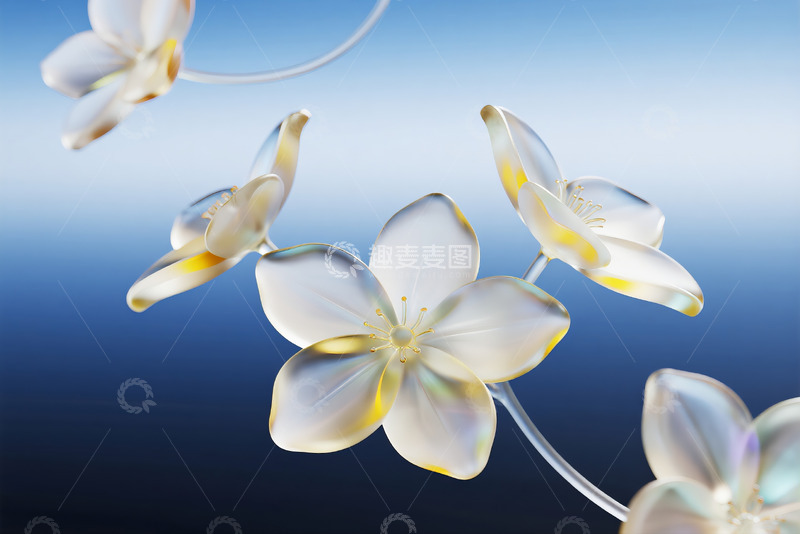 高清大图下载【趣麦麦图】蓝色背景透明玻璃花