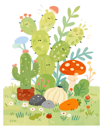 仙人掌植物水彩插画1