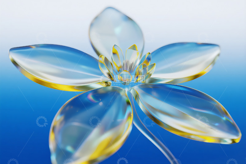 高清大图下载【趣麦麦图】蓝色背景透明玻璃花