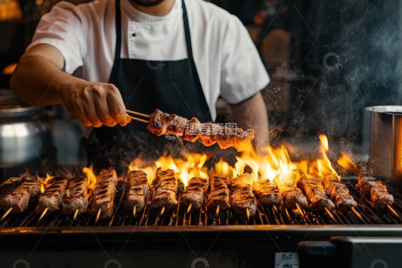 高清大图下载【趣麦麦图】厨师在烤架上烤肉