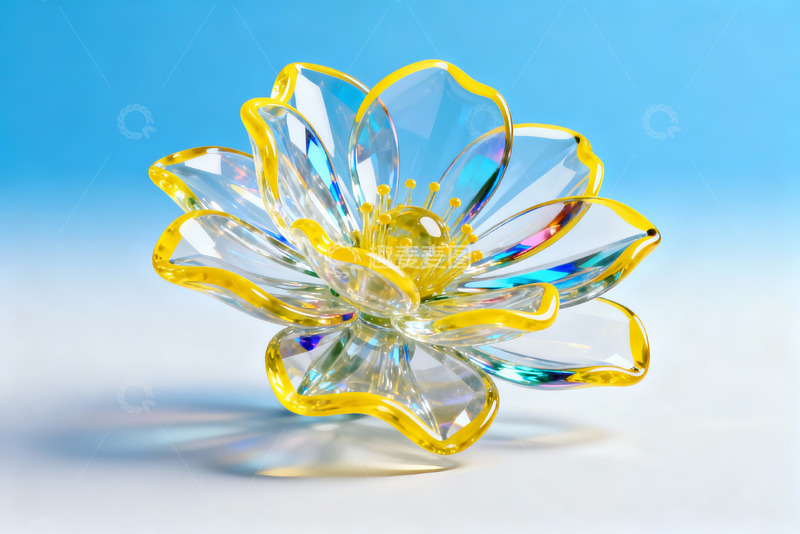 高清大图下载【趣麦麦图】蓝色背景透明玻璃花