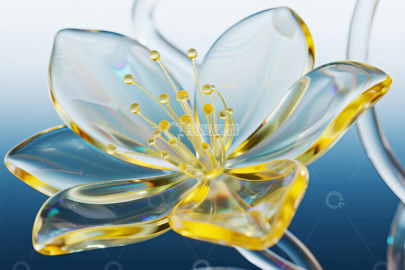 高清大图下载【趣麦麦图】蓝色背景透明玻璃花