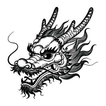 中国龙头黑白线稿1