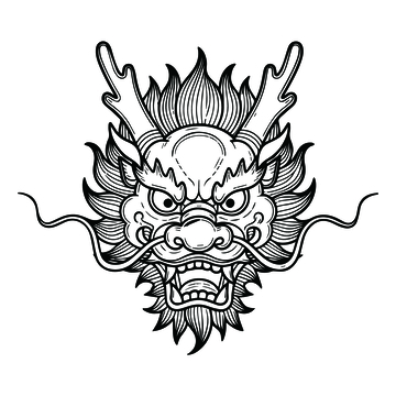 中国龙头黑白线稿2