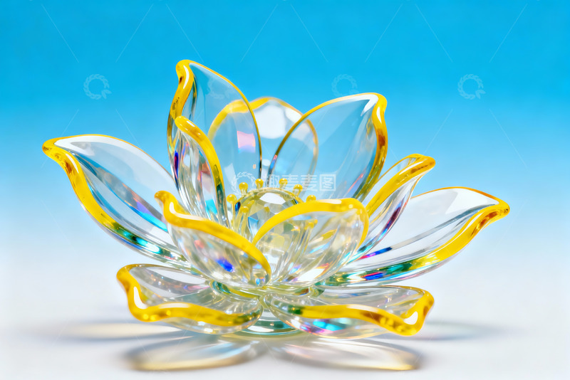 高清大图下载【趣麦麦图】蓝色背景透明玻璃花