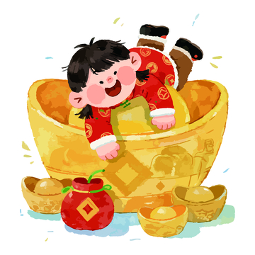 春节喜庆小孩金元宝