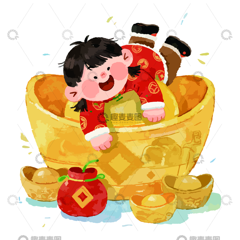 春节喜庆小孩金元宝