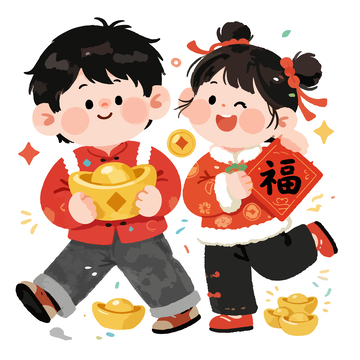 春节喜庆小孩金元宝福字6